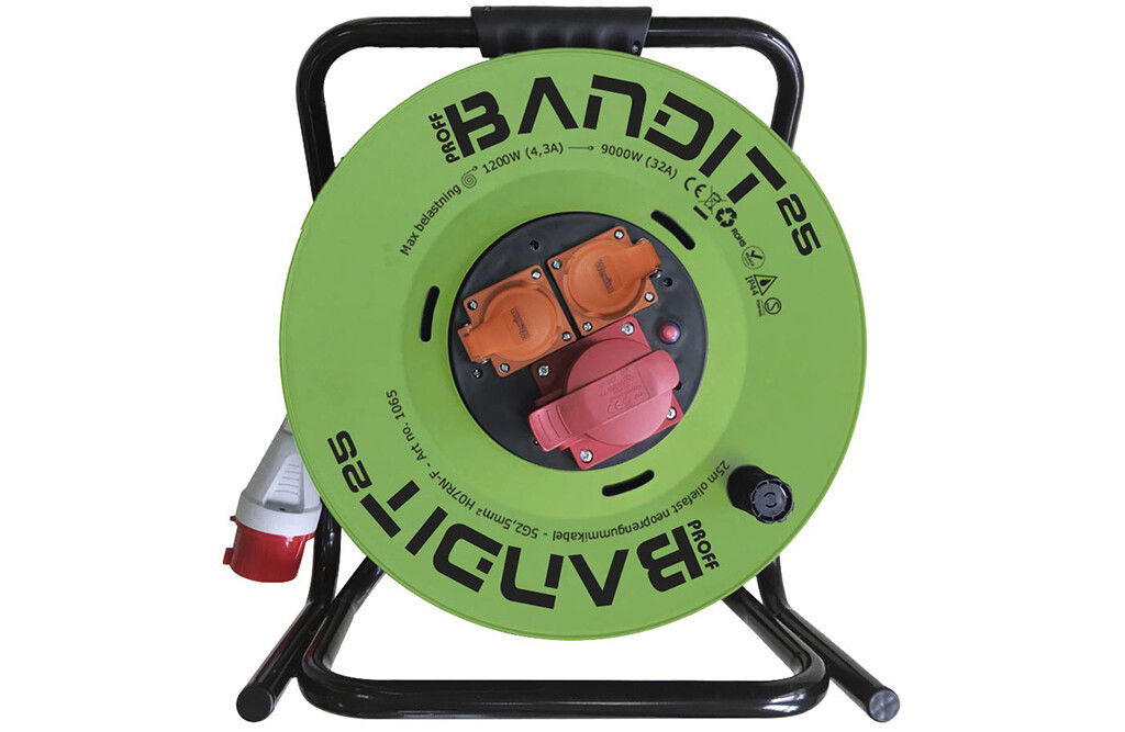 Bandit kabeltromle, 25 m ledning - med 400V udtag